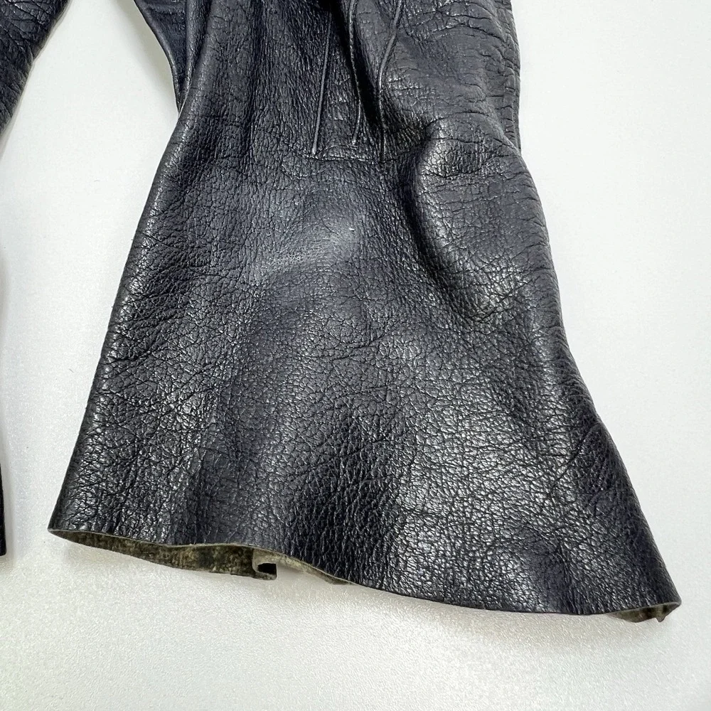 Vintage Black Leather‎ Gauntlet Work Gloves Motorcycle Riding Utility